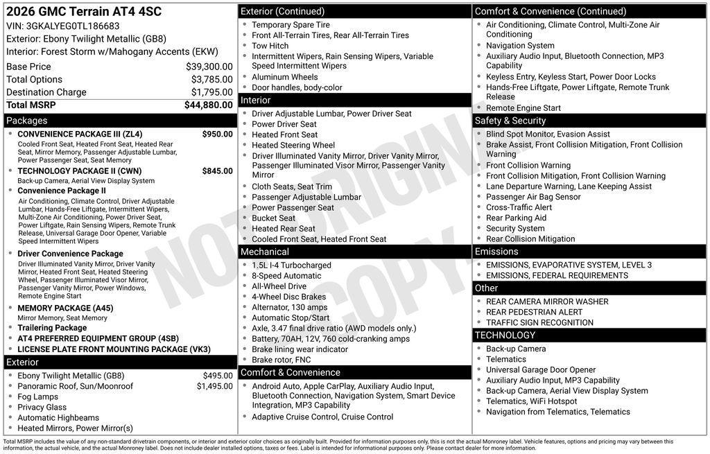 new 2026 GMC Terrain car, priced at $42,053