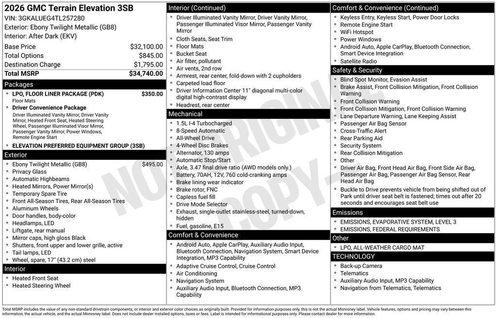 new 2026 GMC Terrain car, priced at $33,740