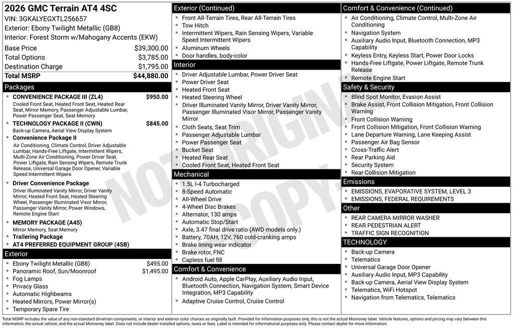 new 2026 GMC Terrain car, priced at $43,201