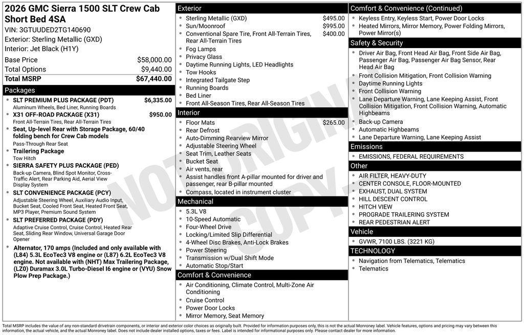 new 2026 GMC Sierra 1500 car, priced at $65,805