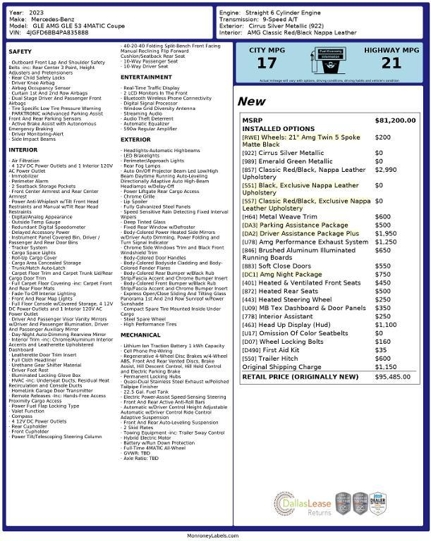 used 2023 Mercedes-Benz AMG GLE 53 car, priced at $68,975