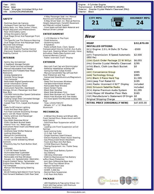 used 2021 Jeep Wrangler Unlimited car, priced at $28,292