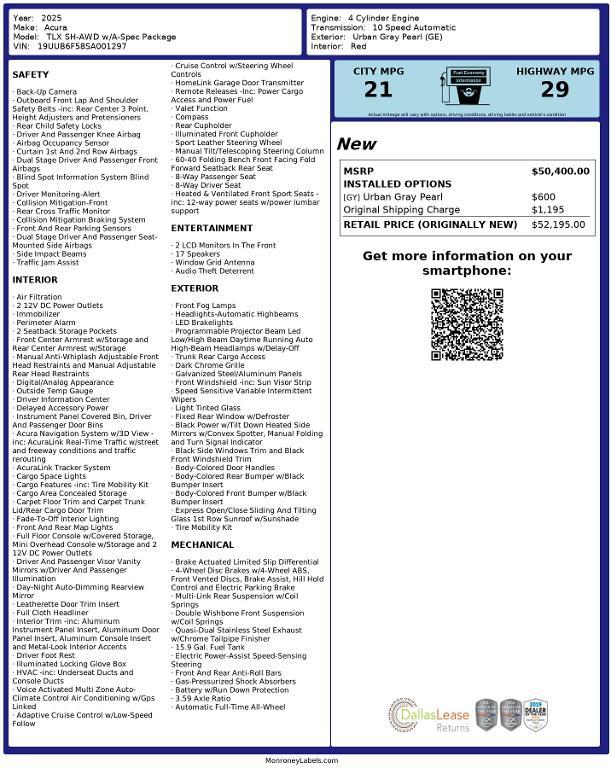 used 2025 Acura TLX car, priced at $45,535