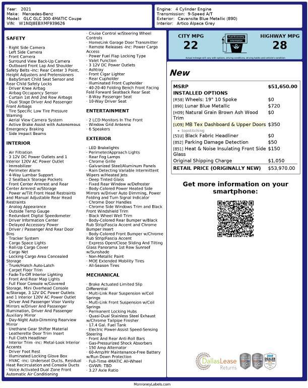 used 2021 Mercedes-Benz GLC 300 car, priced at $39,634