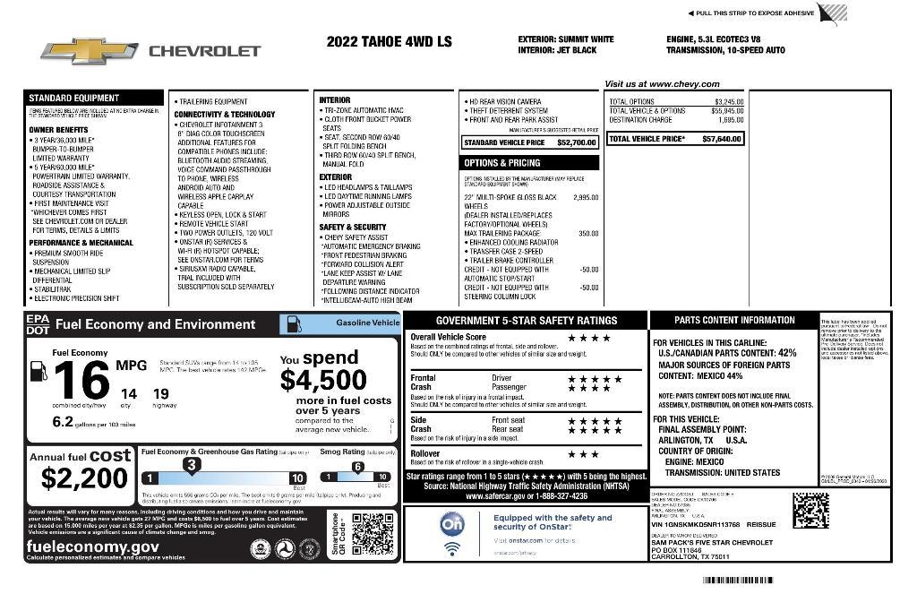 used 2022 Chevrolet Tahoe car, priced at $48,852