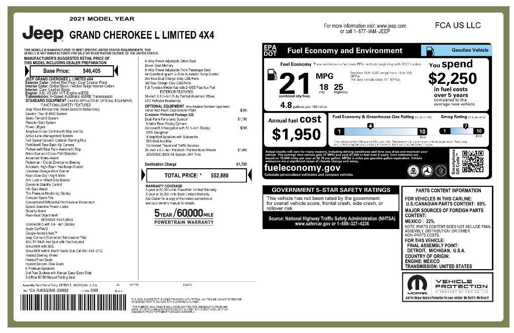 used 2021 Jeep Grand Cherokee L car, priced at $31,440