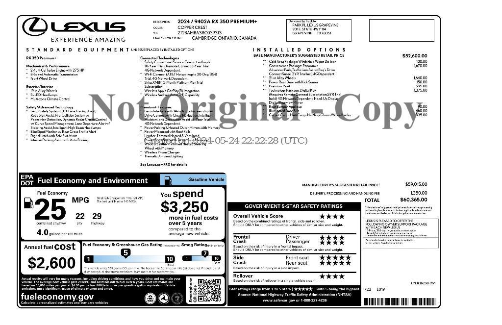 used 2024 Lexus RX 350 car, priced at $56,215