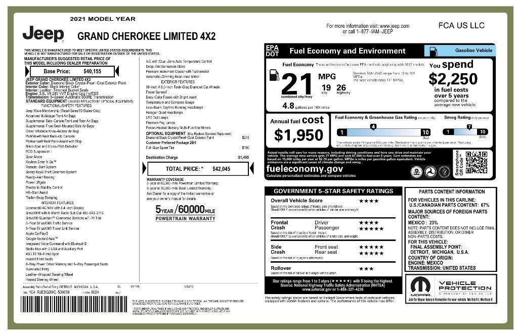 used 2021 Jeep Grand Cherokee car, priced at $25,995