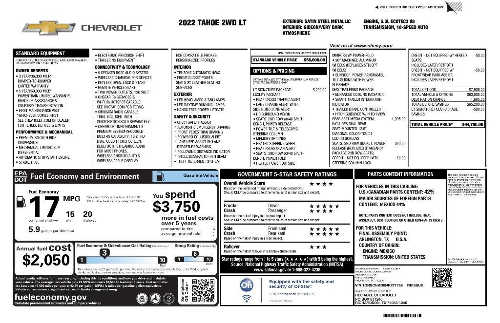 used 2022 Chevrolet Tahoe car, priced at $46,378