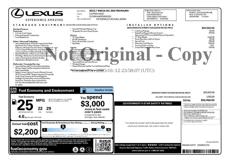 used 2023 Lexus RX 350 car, priced at $49,875