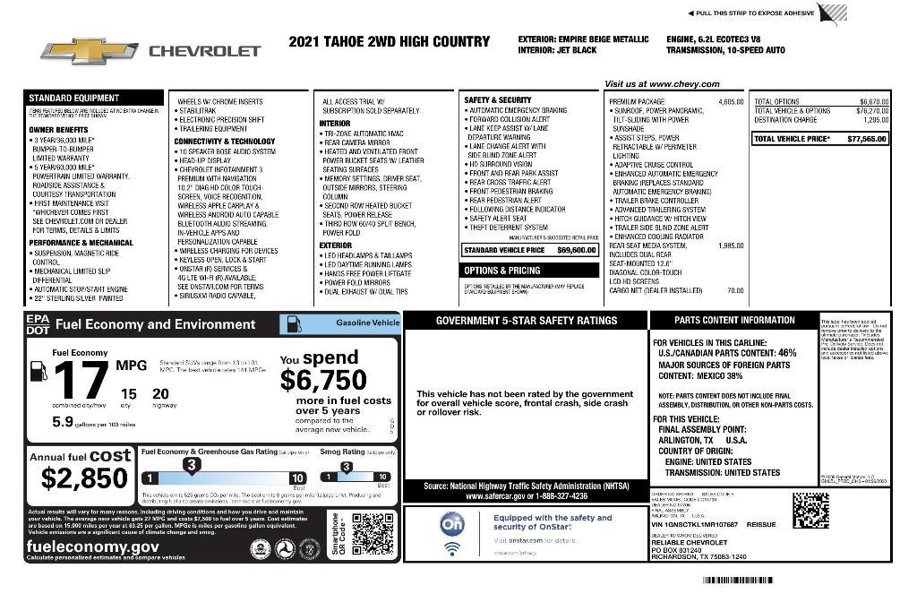 used 2021 Chevrolet Tahoe car, priced at $54,812