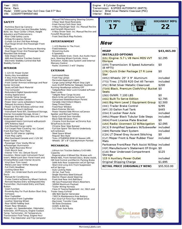 used 2021 Ram 1500 car, priced at $32,960