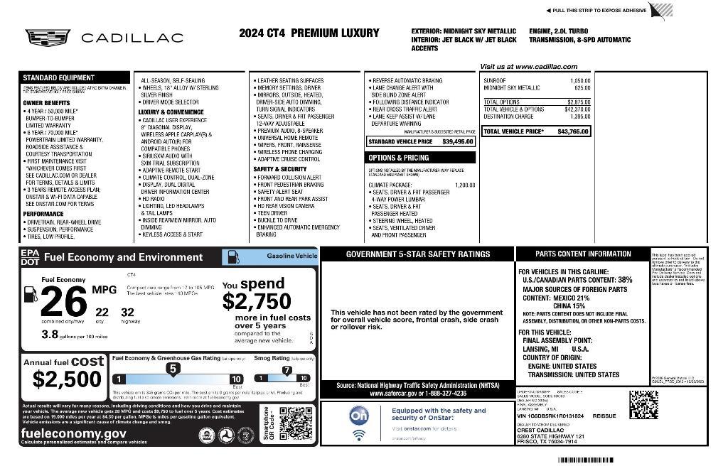 used 2024 Cadillac CT4 car, priced at $40,797