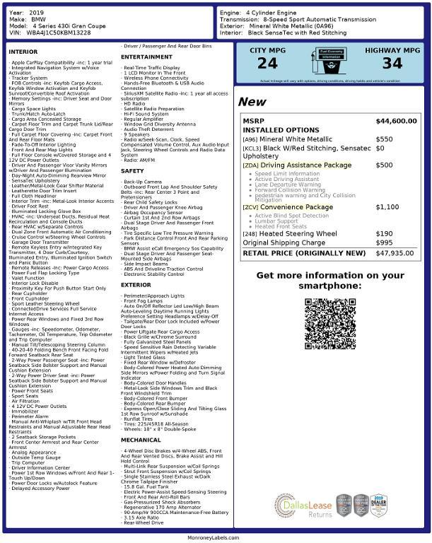 used 2019 BMW 430 Gran Coupe car, priced at $19,962