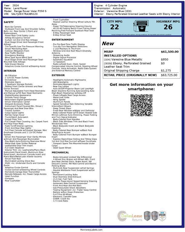 used 2024 Land Rover Range Rover Velar car, priced at $46,254
