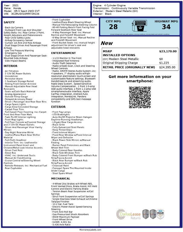 used 2021 Honda HR-V car, priced at $20,012