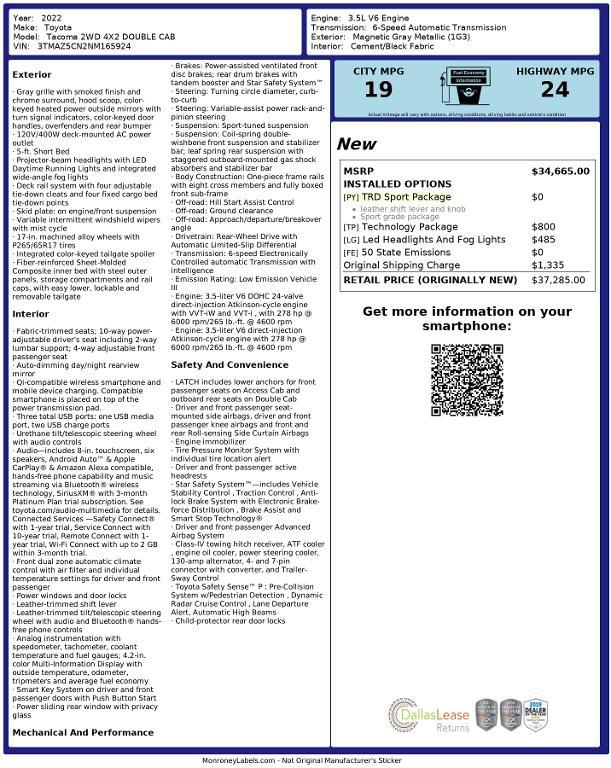 used 2022 Toyota Tacoma car, priced at $37,794