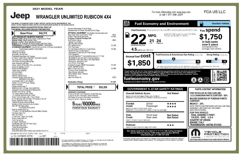 used 2021 Jeep Wrangler Unlimited car, priced at $28,335