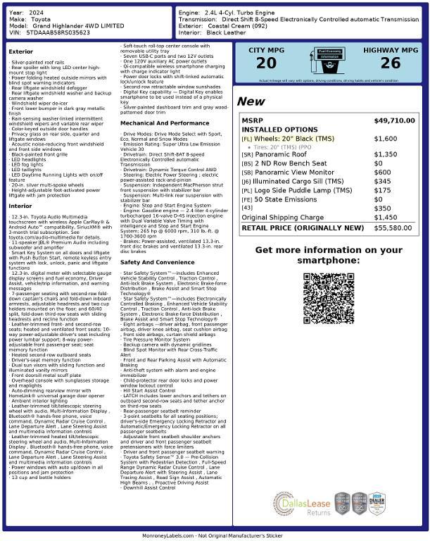 used 2024 Toyota Grand Highlander car, priced at $53,755