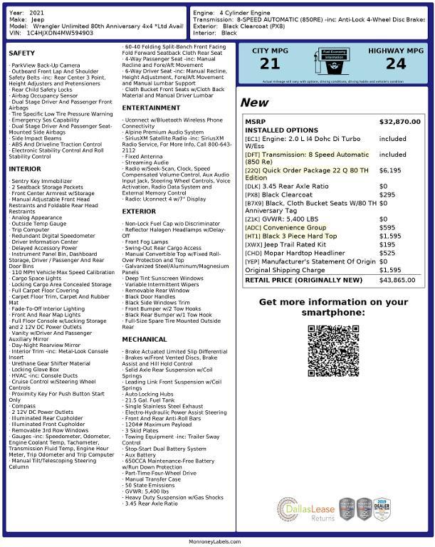 used 2021 Jeep Wrangler Unlimited car, priced at $28,612