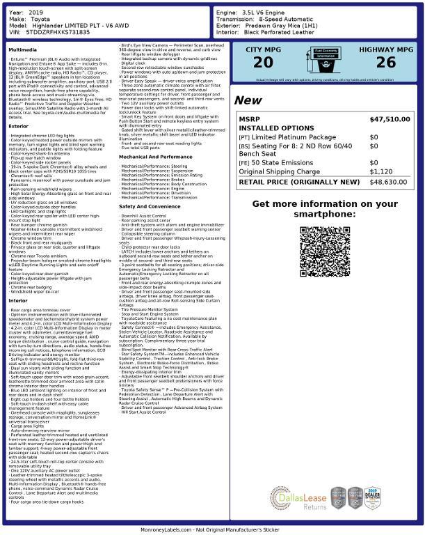 used 2019 Toyota Highlander car, priced at $26,692