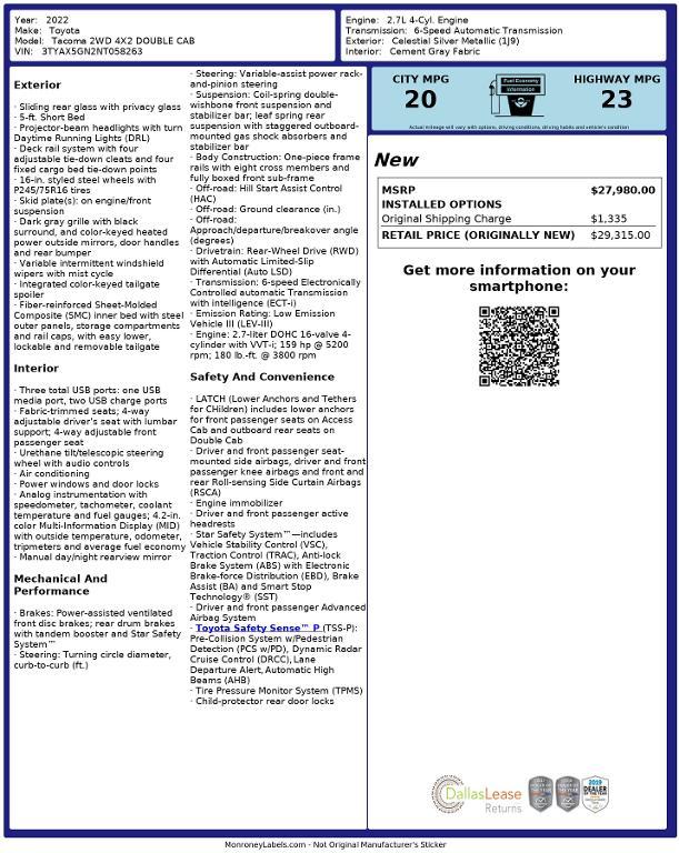 used 2022 Toyota Tacoma car, priced at $31,835