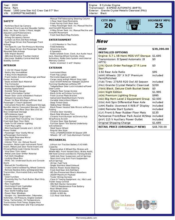 used 2020 Ram 1500 car, priced at $32,459