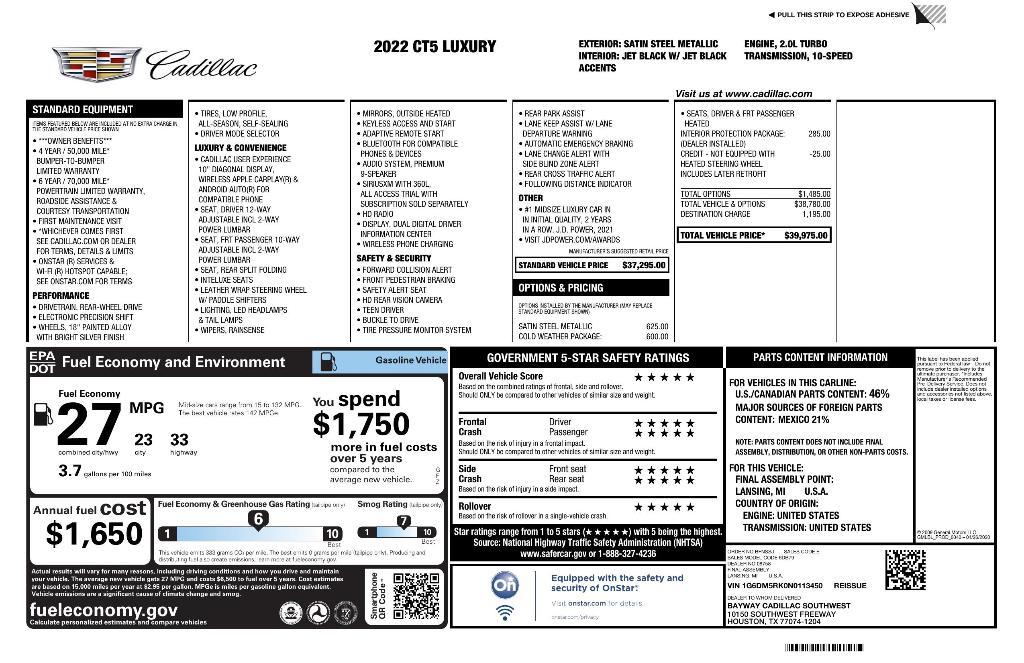 used 2022 Cadillac CT5 car, priced at $33,834