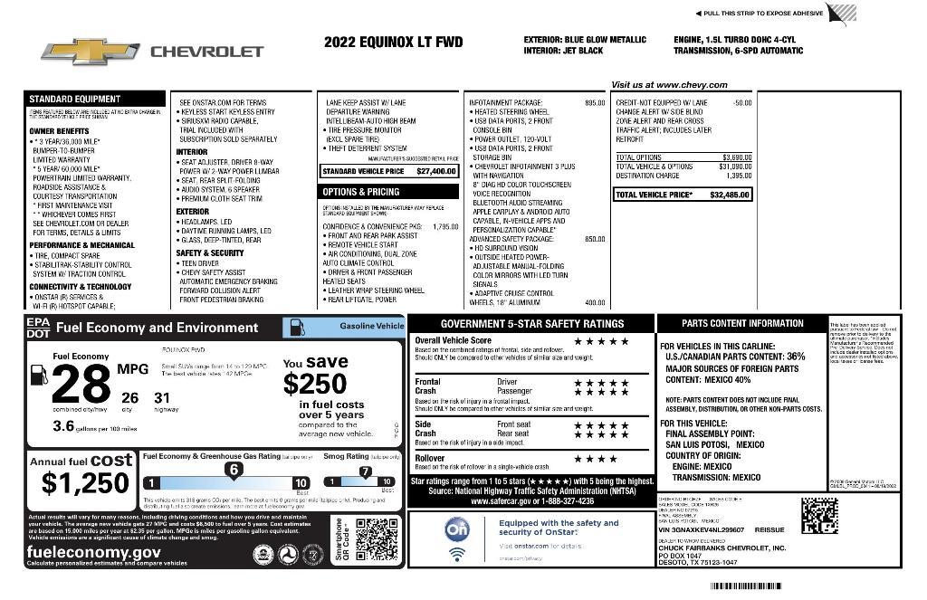 used 2022 Chevrolet Equinox car, priced at $20,662