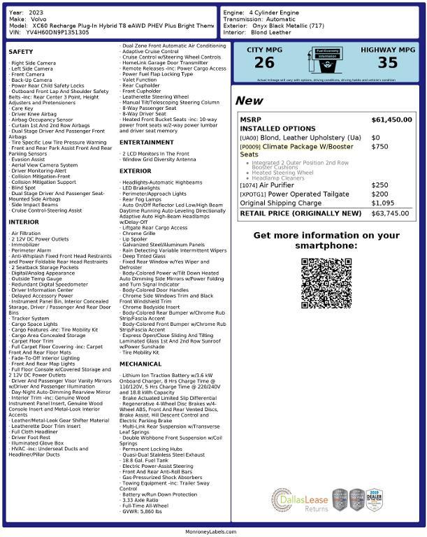 used 2023 Volvo XC60 Recharge Plug-In Hybrid car, priced at $41,722