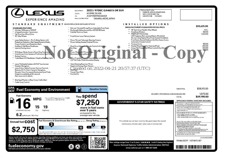 used 2022 Lexus GX 460 car, priced at $48,704
