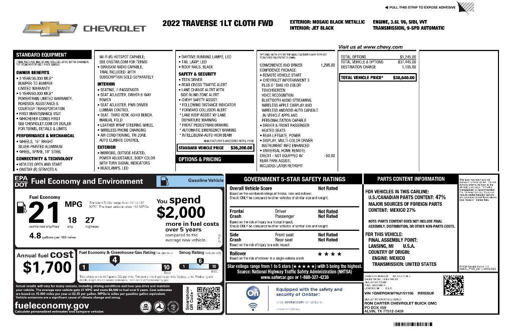 used 2022 Chevrolet Traverse car, priced at $29,037