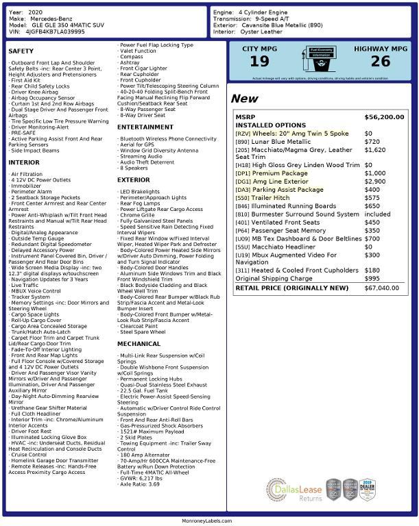 used 2020 Mercedes-Benz GLE 350 car, priced at $29,393