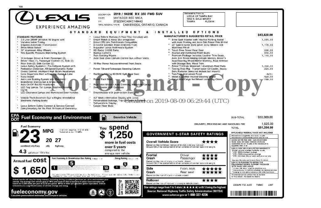 used 2019 Lexus RX 350 car, priced at $32,744