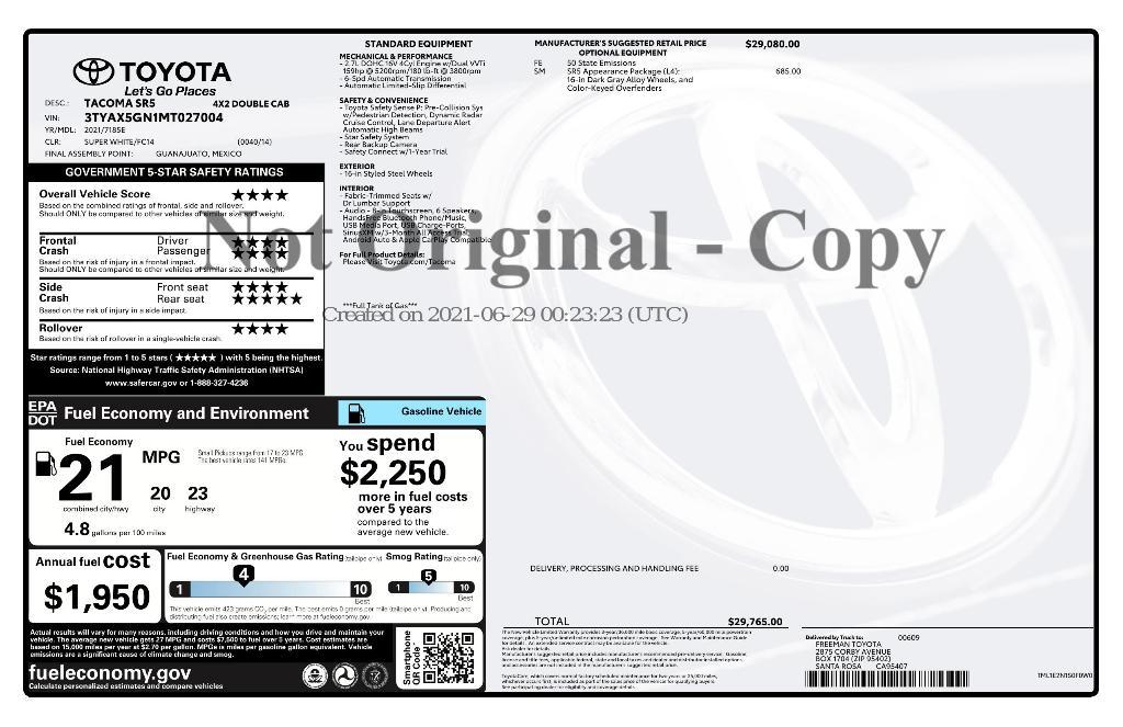 used 2021 Toyota Tacoma car, priced at $33,262