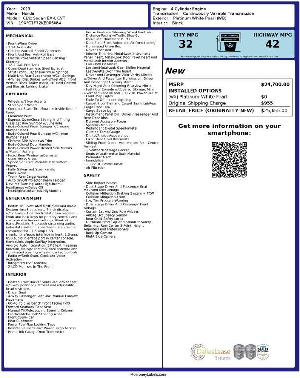 used 2019 Honda Civic car, priced at $22,941