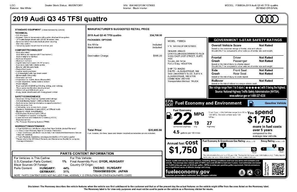 used 2019 Audi Q3 car, priced at $22,942