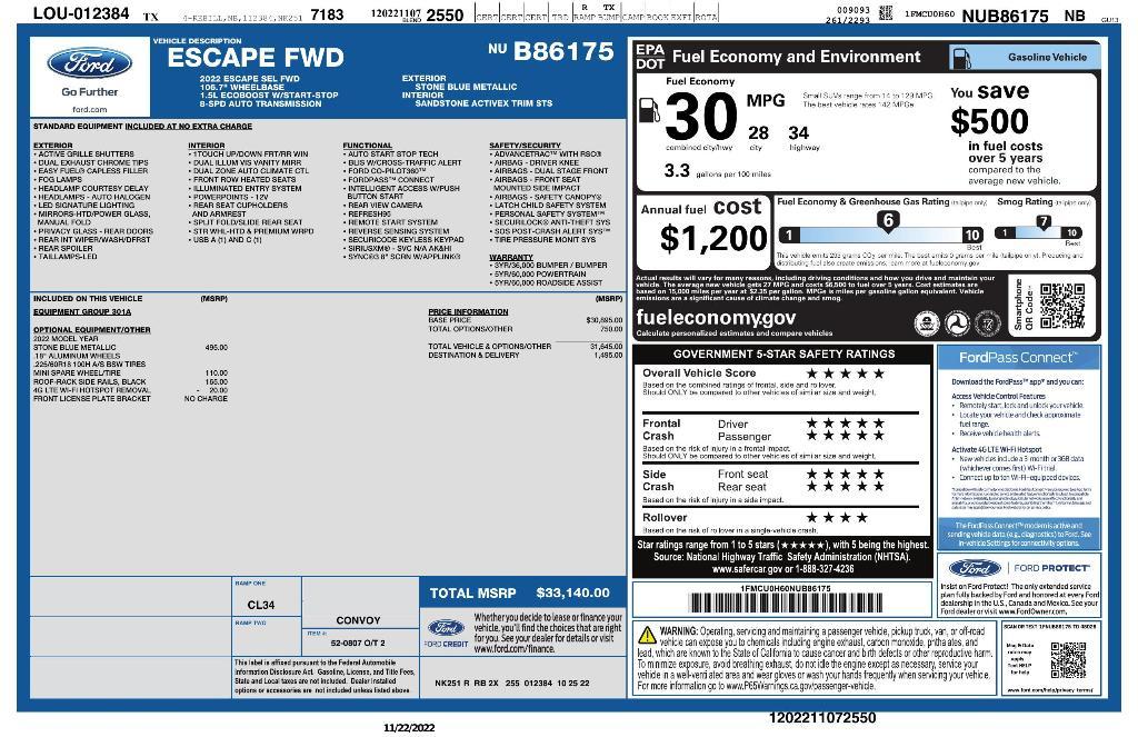 used 2022 Ford Escape car, priced at $25,835