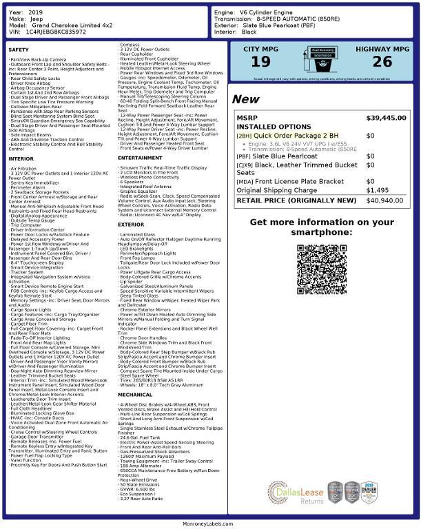 used 2019 Jeep Grand Cherokee car, priced at $20,745