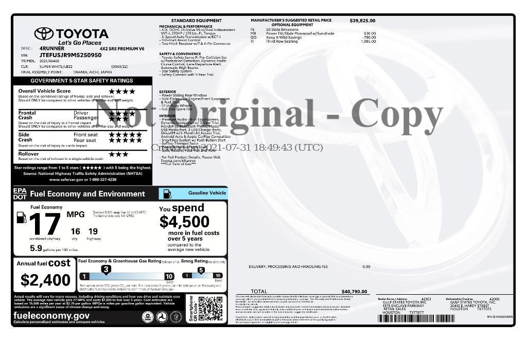 used 2021 Toyota 4Runner car, priced at $37,917