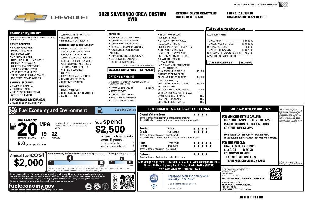 used 2020 Chevrolet Silverado 1500 car, priced at $23,665