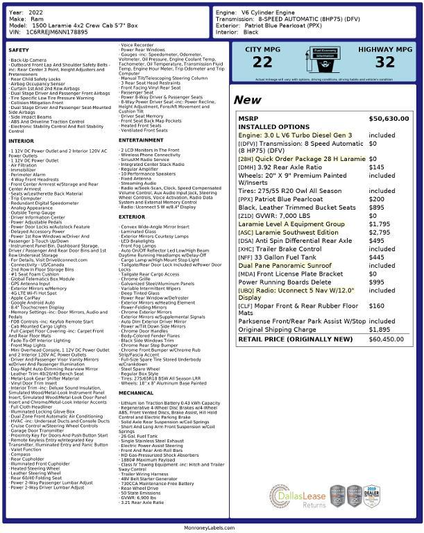 used 2022 Ram 1500 car, priced at $35,112