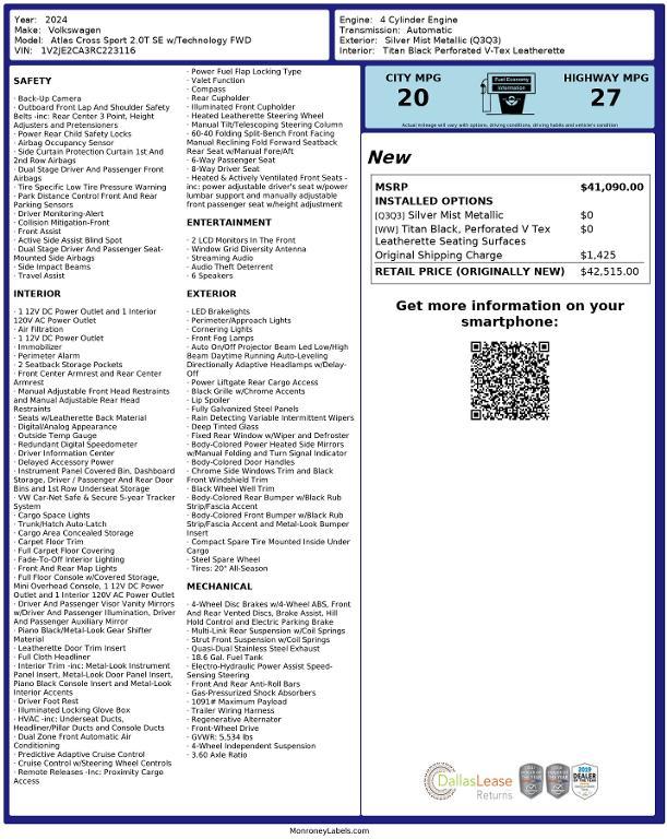 used 2024 Volkswagen Atlas Cross Sport car, priced at $30,235