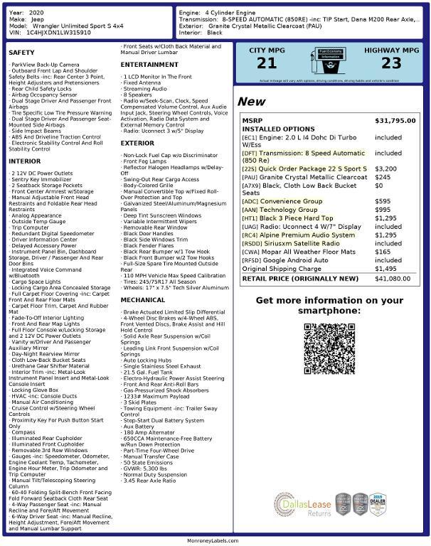 used 2020 Jeep Wrangler Unlimited car, priced at $29,175