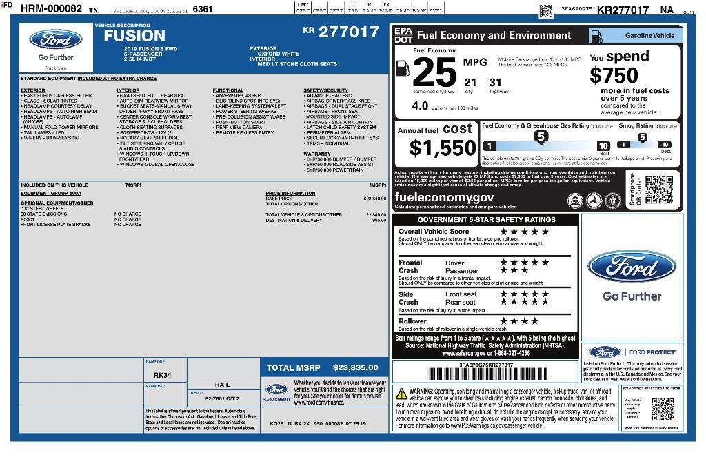 used 2019 Ford Fusion car, priced at $17,884