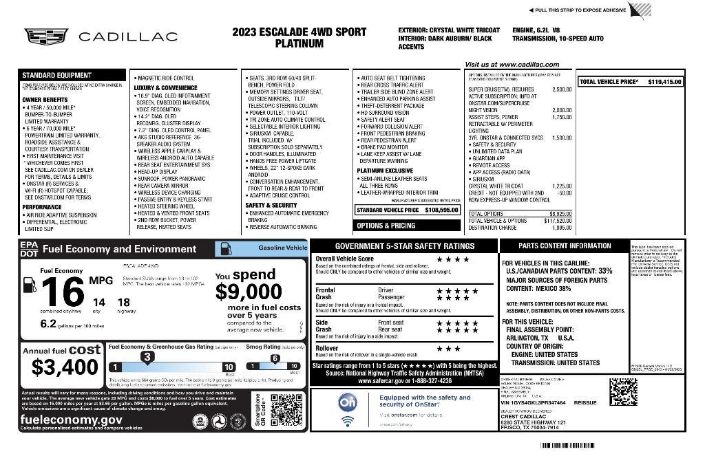 used 2023 Cadillac Escalade car, priced at $79,835