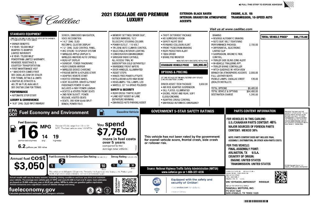 used 2021 Cadillac Escalade car, priced at $50,625