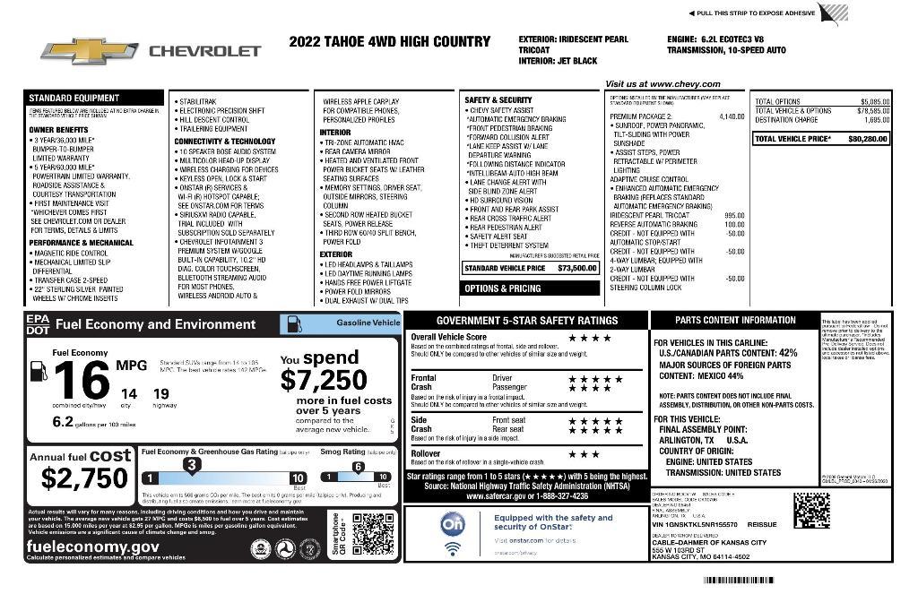 used 2022 Chevrolet Tahoe car, priced at $56,391