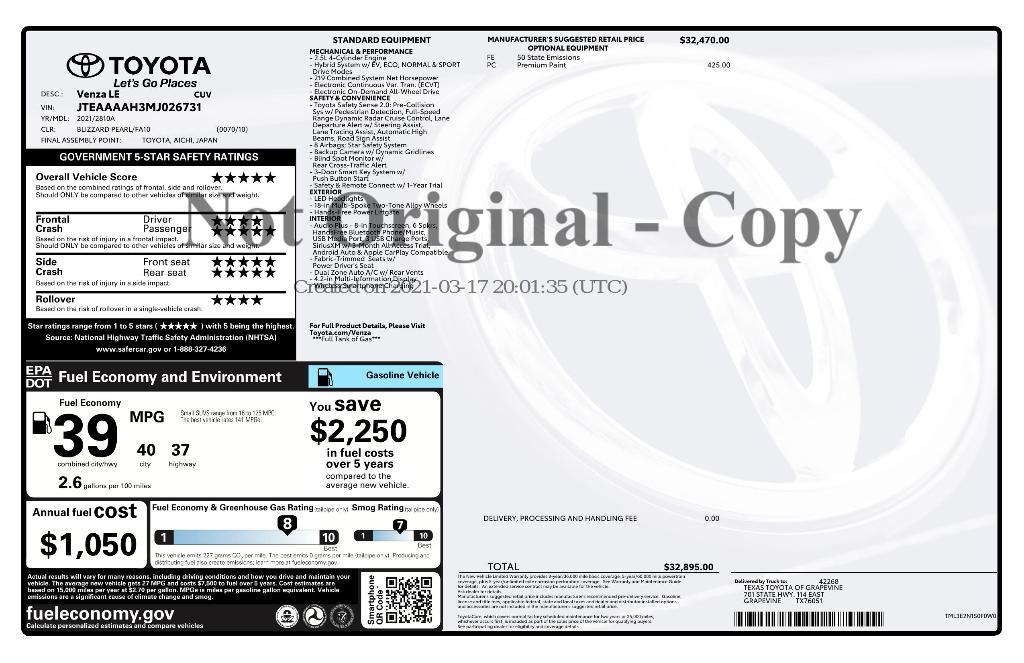 used 2021 Toyota Venza car, priced at $30,439