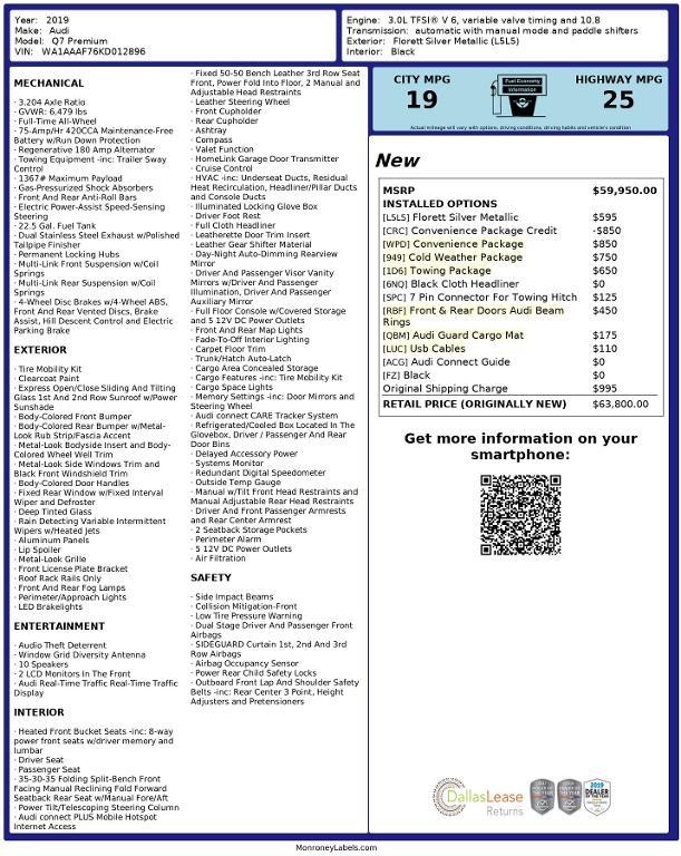 used 2019 Audi Q7 car, priced at $15,651